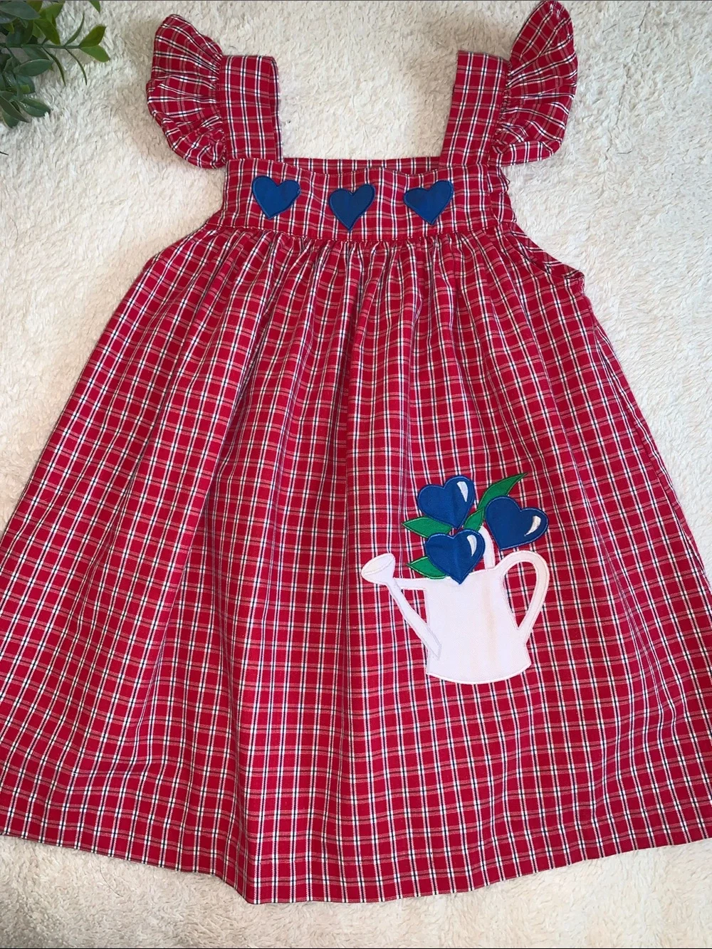 Samara Red Ruffle Sleeves Watering Can Dress 6X Hearts Sundress